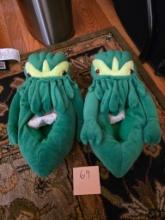 Green Plush Novelty Slippers with Tentacle Design