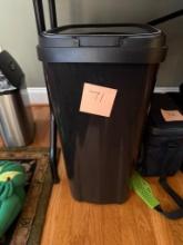 Black Plastic Trash Can with Hinged Lid