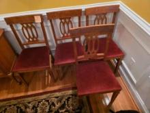 8 Wooden Dining Chairs With Red Upholstered Seats