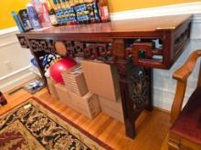 Wood Console Table with Intricate Carved Details, 72 x 16 x 34