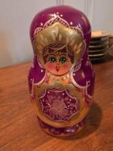 Russian Nesting Dolls with Purple and Gold Design, 6 Inches Tall