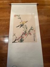 Hanging Scroll Painting with Bird and Floral Design, 51 Inches Tall