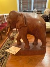 Hand-Carved Wooden Elephant Figurine, 11 x 4 x 11.5 Inches
