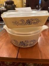 Pyrex Bowls and Dishes with Lids Featuring Blue Floral Pattern