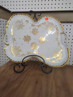 French Hand-Painted Porcelain Plate with Metal Display Stand