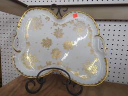 French Hand-Painted Porcelain Plate with Metal Display Stand