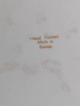 French Hand-Painted Porcelain Plate with Metal Display Stand