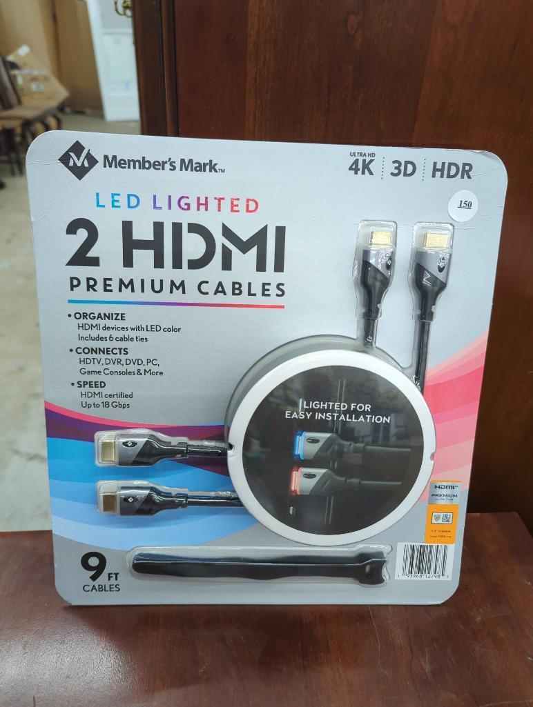 Members Mark LED Lighted 2 HDMI Premium Cables, 9 ft, 4K, 3D, HDR