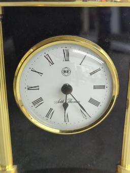 Solid Brass and Black Mantel Clock with Roman Numerals