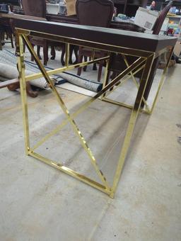 Black Top Desk with Gold Tone Metal Base, 27.5 x 23.5 x 49.5 in