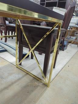 Black Top Desk with Gold Tone Metal Base, 27.5 x 23.5 x 49.5 in