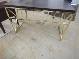 Black Top Desk with Gold Tone Metal Base, 27.5 x 23.5 x 49.5 in