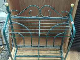 Metal Wire Rack With Scroll Design and Brass Accents