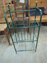 Metal Three-Tier Green and Gold Shelf Unit, 35 in Tall