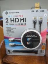 Members Mark LED Lighted 2 HDMI Premium Cables, 9 ft