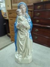 Religious Figurine of Virgin Mary Holding Child, 14 Inches Tall