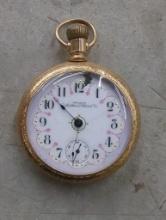 American Waltham Watch Co. Gold Pocket Watch with Enamel Dial