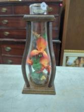 Decorative Wooden and Glass Floral Display Approximately 12 Inches Tall