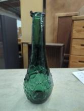 Green Glass Bottle with Embossed Grape Design  12 Inches Tall