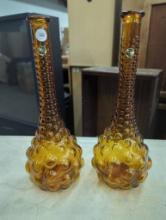 Amber Hobnail Glass Vases, Approximately 13.5 Inches Tall