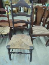 Wooden Ladder Back Chair With Woven Seat, 18 in x 16.5 in x 43.5 in