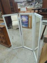 Folding Mirror Panel, White Frame, Approx. 14 in x 44 in Per Panel