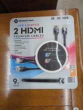 Members Mark LED Lighted 2 HDMI Premium Cables, 9 ft, 4K, 3D, HDR