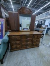 Wooden Dresser With Mirror, Approximately 60 in x 19 in x 75 in