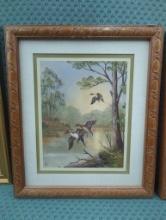 Framed Artwork Depicting Mallard Ducks in Nature, Signed