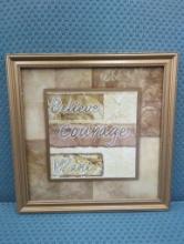 Framed Wall Art with Believe, Courage, Want Text
