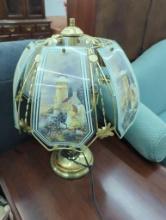 Brass and Glass Table Lamp with Lighthouse Design, 21.5 Inches Tall