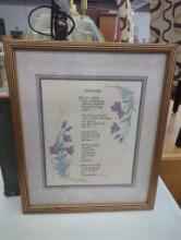 Framed Poem Artwork Titled Mother, Measures Approximately 15 in x 18.5 in