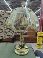 Brass Table Lamp with Lighthouse and Landscape Design Panels
