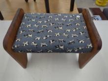 Wooden Footstool With Cow Pattern Upholstered Fabric