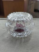 Clear Glass Trinket Box with Lid and Pink Candle