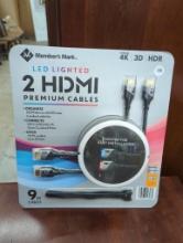 Members Mark LED Lighted 2 HDMI Premium Cables, 9 ft, 4K, 3D, HDR