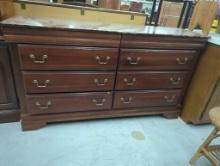 Wooden Dresser With Six Drawers and Brass Handles