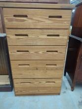 Wooden Five-Drawer Dresser with Integrated Handles, 29 x 19 x 49 Inches