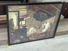 Framed Artwork Depicting Reclining Figure Under Umbrella, Approx. 25 x 21 in