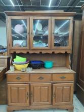 Wooden China Hutch with Two-Piece Design and Contents Included