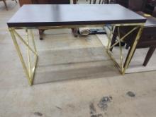 Black Top Desk with Gold Tone Metal Base, 27.5 x 23.5 x 49.5 in