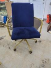 Blue Fabric and Gold Metal Rolling Office Chair