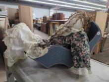 Fabric Doll with Floral Dress and Painted Wooden Cradle