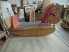 Wooden Rocking Horse Toy With Painted Design, Approx. 18 x 7 x 11 In