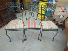 3 Decorative Outdoor Metal Chairs with Striped Upholstery