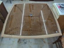 Woven Rattan and Glass Patio Table with Umbrella Hole