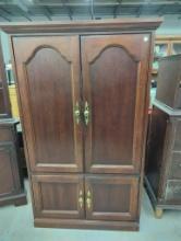 Wooden Armoire Cabinet With Double Doors and Lower Storage, 35 in x 21 in x 58 in