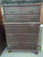 Brown Wooden Five-Drawer Chest of Drawers with Hardware