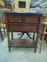 Wooden Side Table with Two Drawers and Lower Shelf