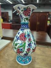 Turkish Handmade Hand Painted Ceramic Vase, 12 Inches Tall